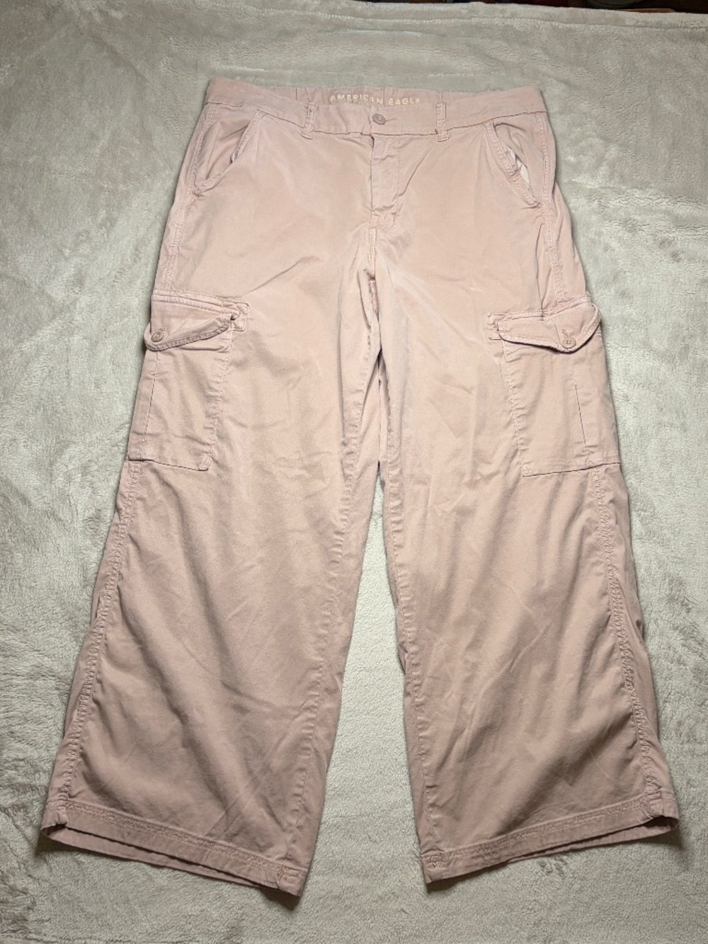 American Eagle Cargo Pants Womens 12 Pink Mid Rise Baggy Wide Leg Stretch Y2K